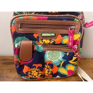Lily Bloom Floral Crossbody Bag Multicolor Canvas Faux Leather Trim
